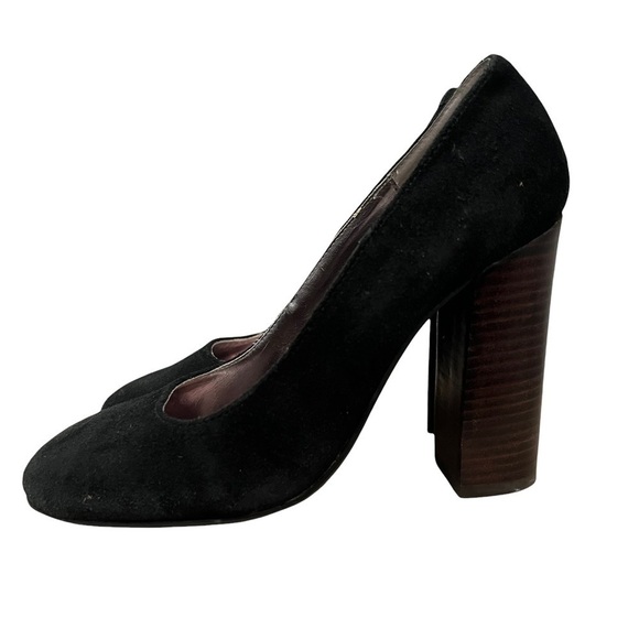 Colin Stuart Black Leather Round Toe Block Heel Pumps 5 - Picture 2 of 4